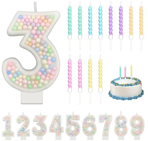 Macaron Bunte Geburtstagskerzen Zahlen 2, Kerzen Geburtstag mit 6 Stücke Bunte Spiralförmige Geburtstagskerzen für Geburtstag, Party, Weihnachten, Hochzeiten(2) (Zahlen 3)