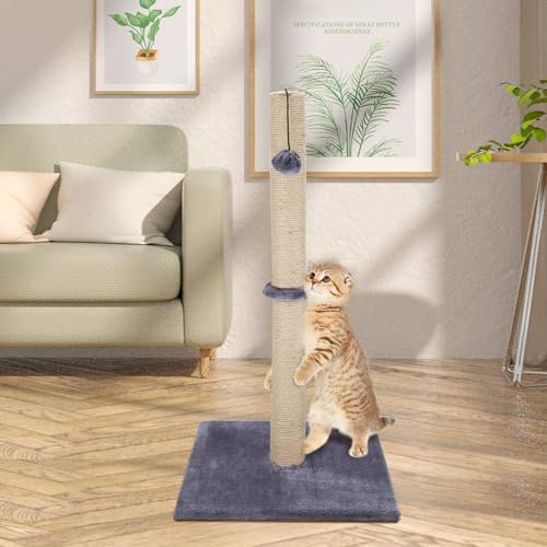 CROWNSHOP Cat Scratching Post 74cm 29 Cat Climbing Frame Foldable Bottom Tall Cat Claw Scratcher with 1 Toy Ball Natural Sisal Scratch Pole and Soft Carpet Covered Heavy Base for Cats Gray