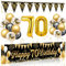 70. Geburtstag Deko Mann Frau, 70 Happy Birthday Banner Schwarz Gold, Luftballons 70 Geburtstag Girlande Wimpel, Deko 70. Geburtstags Hintergrund Ballons Schwarz Gold für 70 Geburtstagsdeko