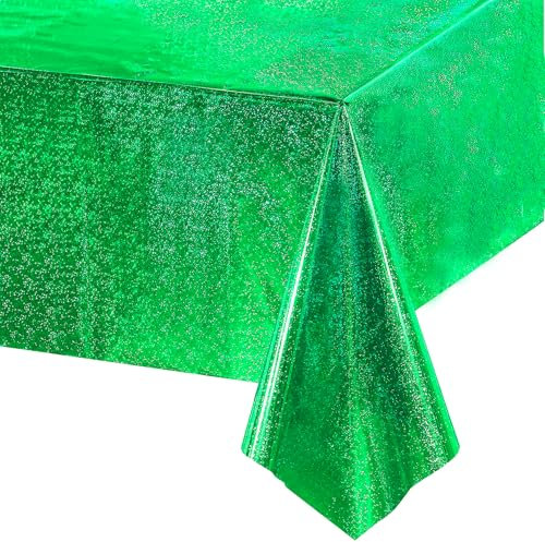 Party Tischdecke Grün Glitzer - Kindergeburtstag Tischdecken Foil Plastik Wasserabweisend Einweg Party Deko für Dschungel Minecrafs Hawaii Aloha Lion Dino Fussball Traktor Geburtstag Party