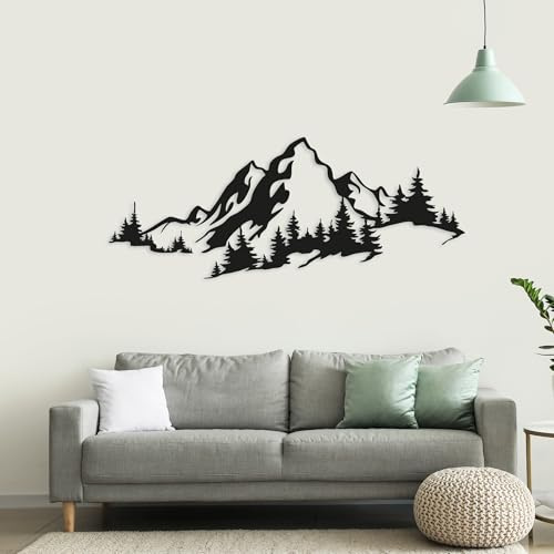Wandschmuck aus Metall zum Aufhängen, Motiv: Berge mit Wald (L)
