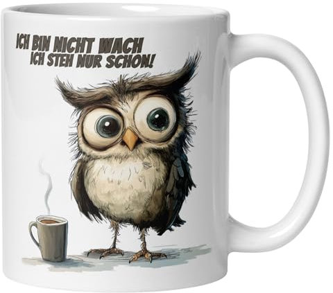 Eulen Tasse Morgenmuffel – Lustige Kaffeetasse für Langschläfer und Morgenmuffel mit Spruch – Geschenkidee für Büro Arbeit Freunde Kollegen – Tasse gegen schlechte Laune Kaffeeliebhaber