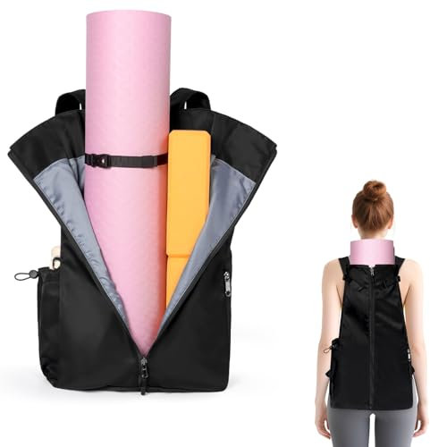 WOMACO Yogamatten-Tasche, verstellbare Yogamat-Blöcke, Träger mit Rucksackgurten und Seitentaschen, Top-Öffnung, Yoga-Rucksack für Yoga-Zubehör (schwarz)