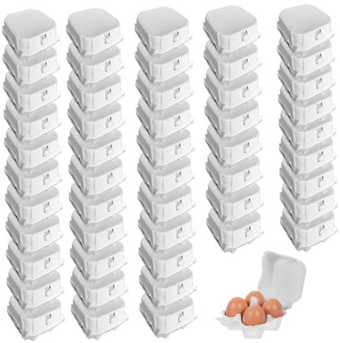 50Pcs Egg Cartons 4 Slot Paper Pulp Egg Carton with Lockable Lid for Storage Delivery Fridge Kitchen Countertop
