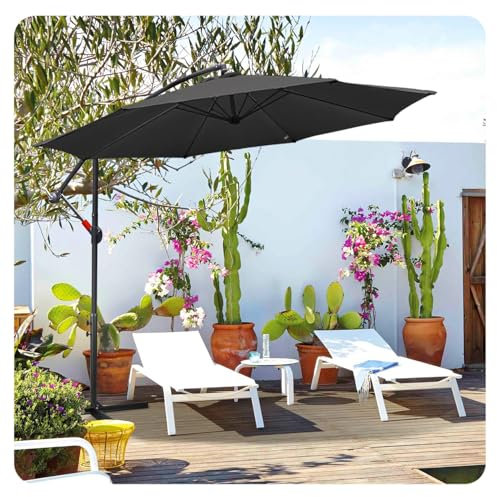 Jaxguom Sonnenschirm 300cm Ampelschirm mit Ständer Rund Kurbelschirm UV-Schutz Cantilever Schirm Wasserdicht Gartenschirm Marktschirm für Patio,Garten,Terrasse,Grau