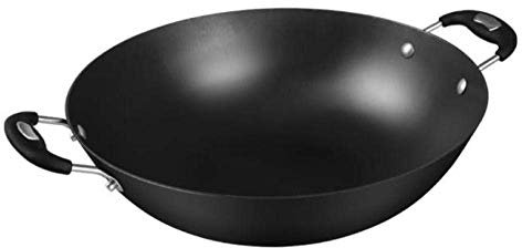 GAOAZHEN Woks Wok Professionnel antiadhésif en Fonte pour Induction gaz avec Manche Anti-brûlure de 43 cm