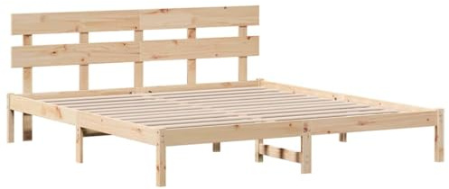 vidaXL Bettgestell Braun mit Kopfteil 180X200 cm aus Massivholz Kiefer für Schlafzimmer, minimalistisches Design, langlebig, einfache Montage, kein Boxspring nötig, Plattformbett, Holz, für Erwachsene