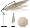 KOMFOTTEU Ø 3 M Sombrilla de Jardín con 96 Luces Coloridas, 9 Modos, Parasol Terreza Exterior Inclinable con Manivela y Rotación de 360°, Sombrilla de Mercado con Base para Patio (Beige)