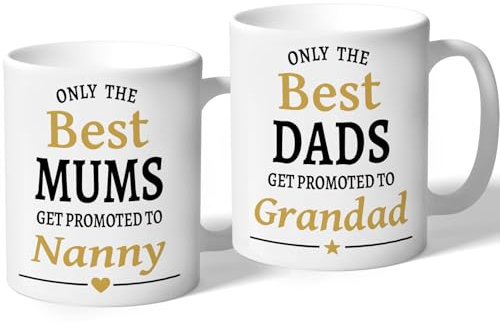 Oakridge Park Gifts Nanny and Grandad Mugs Set of Two Gift Only The Best Get Promoted to (Both Black/Gold Print)