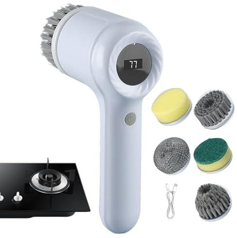 Electric Spin Scrubber – Cordless Handle Brush, Replaceable Head Tool | Rechargeable Rotary Cleaner Device, Bristle surfaces Wand, Tile Floor Mop, Bathroom Sink Polish Kit, Shower Tub Washer For Home