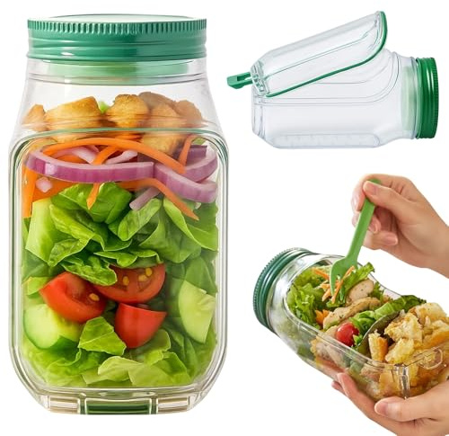 1 PCS Salad-Jars, Vertical Layering VegetablePod Built-In Bowl Design