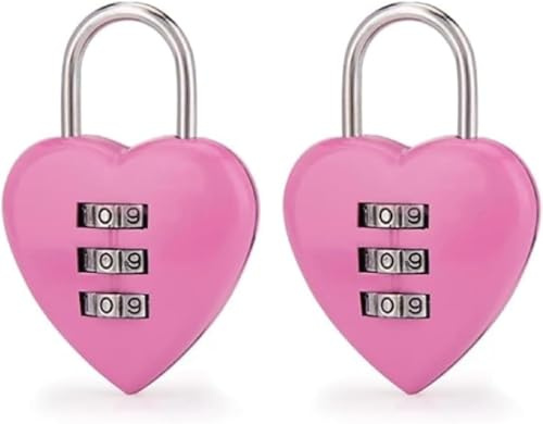 2 Pcs Pink Love Heart Shape Combination Padlock for Girls Women, Mini 3-Digit Password Resettable Code Locker Lock for School, Combination Locks