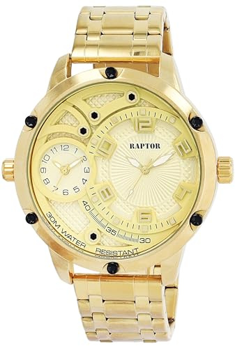 Raptor Damen Armbanduhr Analog in Gold, Gesamtlänge 23.5 cm, Edelstahlarmband – 3 ATM