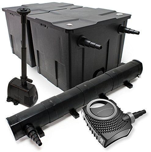 Wiltec Komplettset: CBF-350B Teichfilter bis 60000 L Teichfilteranlage Durchlauffilter, NEO10000 Teichpumpe 10000l/h 80W, CUV-272 Teichklärer UVC Klärer mit 72W, HJ-943 Springbrunnenpumpe 800l/h 16W