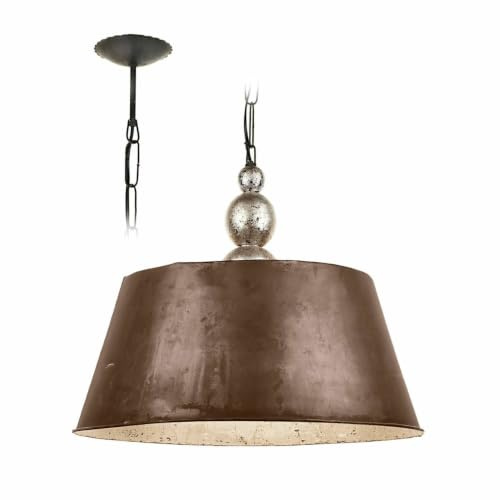 LOBERON Hängelampe Chatel, antikbraun | in Handarbeit gefertigt, charmanter Holzaufsatz, Antik-Finish, Hängeleuchte, Esstischlampe, Eisen, Mangoholz