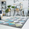 Teppich Wohnzimmer Modern - 190x280 cm Grau Blau Grün - Kurzflor Teppiche mit Raute-Optik