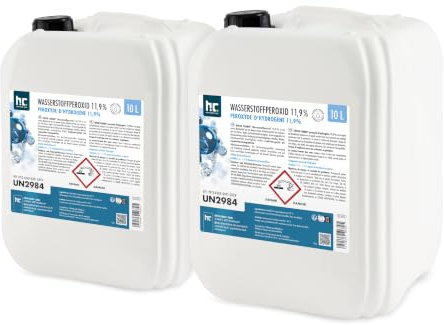 Höfer Chemie 2 x 10 L Wasserstoffperoxid 11,9% – Technische Oxidationslösung – stabilisiert mit 1% Phosphorsäure – Vielseitig einsetzbar zum Bleichen, Reinigen & Technischen Gebrauch