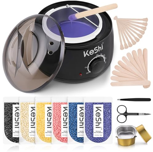 KeShi Waxing Kit, Painless Hair Removal Wax Warmer with 6 Bags Hard Wax Beans for Full Body, Legs, Face, Eyebrows & Bikini— Ideal for Both Women & Men