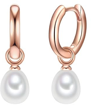Valero Pearls Damen-Creolen Sterling Silber 925 rosévergoldet Süßwasser-Zuchtperlen weiß - Ohrhänger für Frauen in Roségold-Farben mit Süßwasser-perle