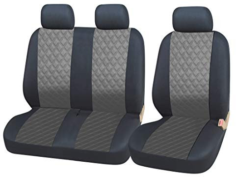 2+1 Bus Van Sitzbezüge 2er Set Schwarz/Grau Kunstleder Schonbezüge Vorne Hochwertig Sitzschöner Komfort OVP Neu