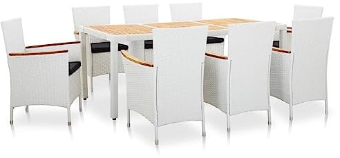 vidaXL 9-tlg. Garten-Essgruppe Poly Rattan Weiß