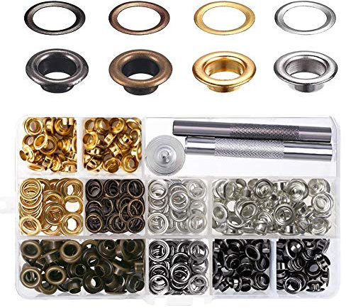 Saipor 400 Sets Grommets Eyelets Kit Tool Brass Grommet Kit with 3pcs Install Tool Kit and Storage Box for Craft Making, DIY and Decoration 5mm Inside Diameter (4 Colors)