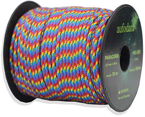 aufodara 50 Meters Paracord Schnüre 2mm Nylon Seil 1 Kern-Strängen (blau gelb rot lila, 50)