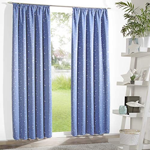 heimtexland ® Verdunklungsgardine Kindergardine Sterne Vorhang Sterne Silber Hellblau Kräuselband 175x135 Typ639