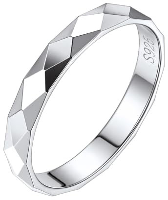 Silvora Stapelbar 925 Silber Damen Ring Memoire Hochzeitsring Facettiert Prisma Geschnitten Damen Verlobungsringe Partnerring für Frauen Mädchen in Silber Ringgröße 46.8(14.8)