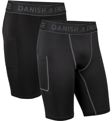 DANISH ENDURANCE Herren-Kompressionshose, Trainingshose, Tights mit Tasche, 2er Pack (Mehrfarbig (1x Schwarz, 1x Schwarz/Grau), L)