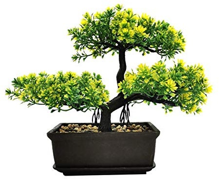 MOVKZACV Fake Plants Artificial Bonsai Tree Room Decor for Entryway Bedroom Aesthetic and Farmhouse Bathroom Bookcase Room Desk Decor, 11 x 8.6 inch(Yellow)