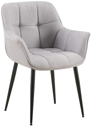 CLP Esszimmerstuhl Roseville I Moderner Stuhl mit Armlehne und gepolsterter Rückenlehne I Polsterstuhl bis 150 kg belastbar und ergonomisch, Farbe:grau, Material:Stoff