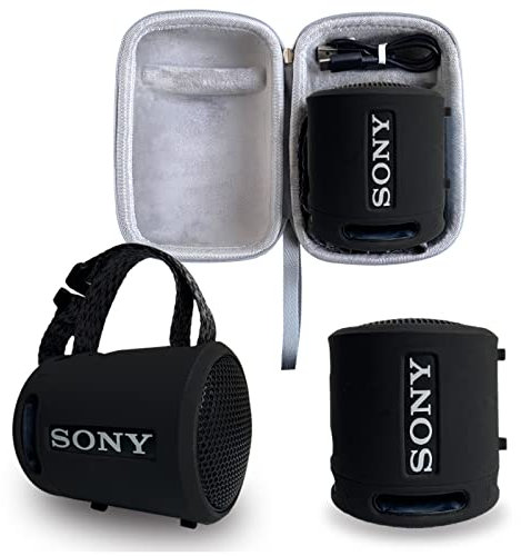 Silicone Cover and Hard Case for Sony SRS-XB13/XB100 Extra BASS Wireless Portable Compact Speaker, Carrying Cover Case for Sony SRS XB13 Speaker Accessories (Black/Grey)
