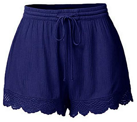 Haiorziyou Kurze Hosen Damen Sommer Locker Shorts Sommer Elegant Freizeitshorts Spitze Seilbindung GroßE GrößE Stoffhose Tunnelzug Elastische Lose Fit Sport Shorts Leggings Hosen Yoga Sport Shorts