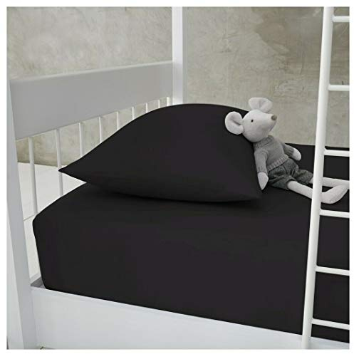 Percale Fitted Sheet - 100% Polycotton Bunk Bed Size Super Soft Luxury Non Iron Easy Care Fitted Bedding Sheet, 25CM Deep Pockets Bed Sheet - Small Single, 75 x190cm (Black)