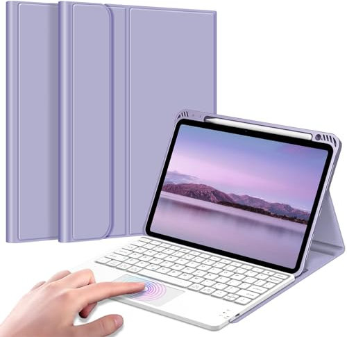 FINTIE Tastatur Hülle für iPad Air 11 Zoll M3 (2025)/M2 (2024), iPad Air 5. Generation 2022/4. Gen 2020 10.9 Zoll mit Stifthalter, magnetisch Abnehmbarer Deutscher Tastatur mit Touchpad, Violett