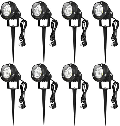 LED Gartenleuchte mit Erdspieß 8 Stücke LED Gartenlampe 9W Weiß 6000K 900LM led strahler außen IP65