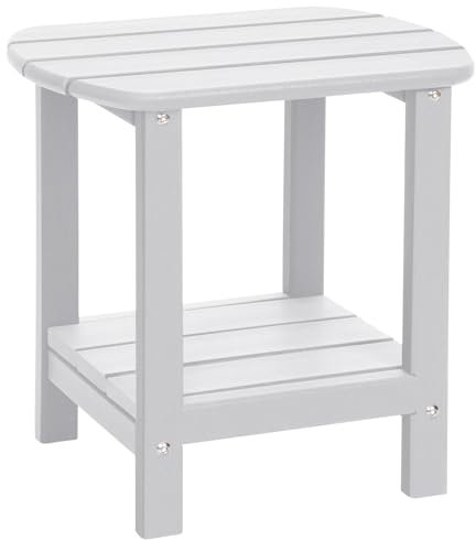 LOENIY Adirondack Beistelltisch für den Außenbereich, 2 Etagen, HDPE, Terrasse, Beistelltisch, wetterfest, kleiner Outdoor-Tisch (weiß)