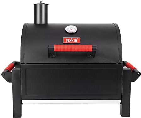FEASTO Tragbarer Holzkohlegrill mit zwei Silikon-Haltegriffen, Tischgrill mit 800 cm² Kochfläche, praktisch für Camping und Picknick, schwarz, L 67 x B 50 x H 54 cm