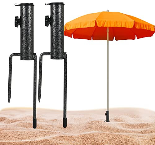 JinsenTGG Parasol Stand Anchor, Lawn Ground Spike for Parasol, Portable Lawn Thorn Parasol Holder for Beach/Parasol/Garden/Fishing Umbrella, Duty Metal Ground Grass Holder Stands (Black-2Pc)