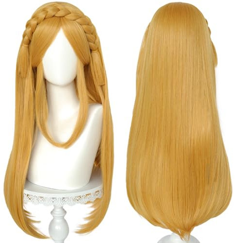 MIGUOO Anime-Spiel The Legend of Zelda: Breath of The Wild Zelda Cosplay Perücke Für Frauen Blonde Langhaar Perücken, Halloween Kostüm Party Rollenspiel Zubehör Perücke Mit Perücke Cap