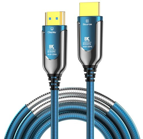 DGHUMEN Armored 8k Slim Flexible Hdmi Fiber Optic Cable 30ft, Super High Speed Hdmi2.1 Cable, Zinc Alloy Housing 8k60hz 4k120hz Compatible Ps5 Rtx3090/Tv/Monitor/Projector (100FT/30M)