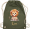 Turnbeutel Rucksack - Süßer Löwe mit Name personalisiert I Löwen Geschenk I Zootiere I König der Tiere I Leu - Unisize - Olivgrün - kindergarten personalisierte kindergartentasche löwenmotiv