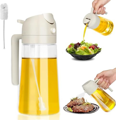Botella Dispensadora de Aceite 470 ml, Pulverizador Cocinar con Cepillo, Botella de Aceite de Vidrio, 2 en 1 Botella Pulverizadora de Aceite, Vidrio Aceite Botella para Barbacoa Ensalada (Blanco)