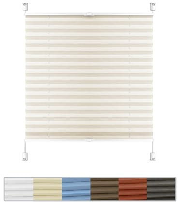 plissee verdunklung, 75 x 210 cm Sicht- und Sonnenschutz, Plisseerollo innen ohne Bohren zum Kleben, für Fenster & Balkontür, Creme Farben