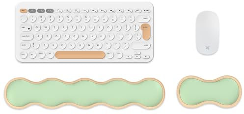 iCasso Grüne Tastatur-Handgelenkauflage, 2-in-1 aus Holz, ergonomische Gel-Handgelenkauflage für Computer-Tastatur und Maus, rutschfeste Unterseite, einfaches Tippen, Schmerzlinderung, Maus und