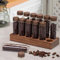 Foribyw 12Pcs Coffee Bean Storage Tubes with Wooden Stand Portable Single Dose Coffee Bean Container Sealed Empty Glass Vials with Lid for Coffee Bar