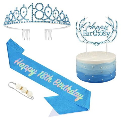 POPOYU 60 Geburtstag Krone und Schärpe Blau,Krone 60.Geburtstag,60. Geburtstag Schärpe und Tiara Kristall Kuchenaufsätze Kit,Krone 60 Geburtstag Frauen für Geburtstag Geschenk Partyzubehör Dekor