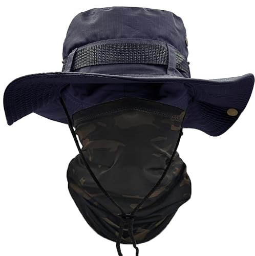 ehsbuy Sonnenhut Herren UPF 50+ Safari Hut Sommerhut Breiter Krempe Camo Wanderhut Armee Boonie Hut mit Kühlender Multifunktionstuch Schlauchschal Outdoor Fischerhut