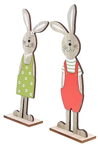 Warmhm 1 Pair Rabbit Ornament Holiday Wooden Nutcracker Spring Decor Decoraciones Para Salas De Casa Cute Standing Rabbit Wooden Rabbit Sign Wooden Crafts Wood Toy Painted Wooden Product